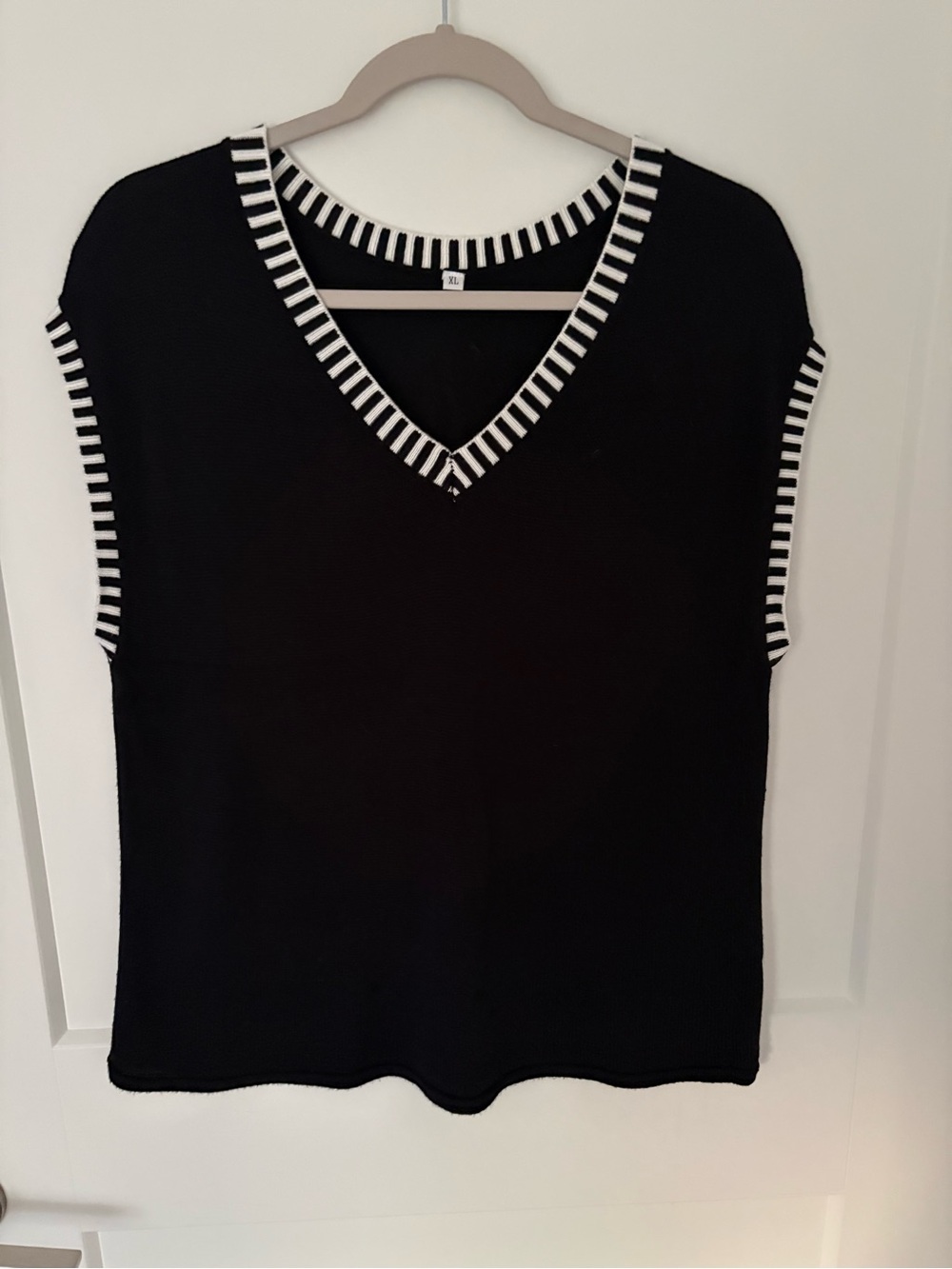 Amazon Black V-Neck Sweater with White Trim